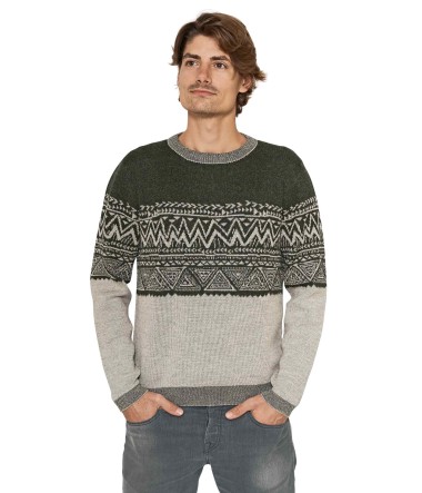 Rundhals Pullover GIORGIO Herren Baby Alpaka Rundhals : Farbe / Gr - tannengrün-silber