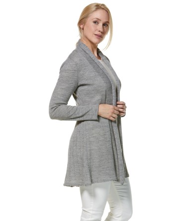 Alpaka Strickjacke PENELOPE LONG aus 100% Baby Alpaka : Farbe / Gr - silbergrau