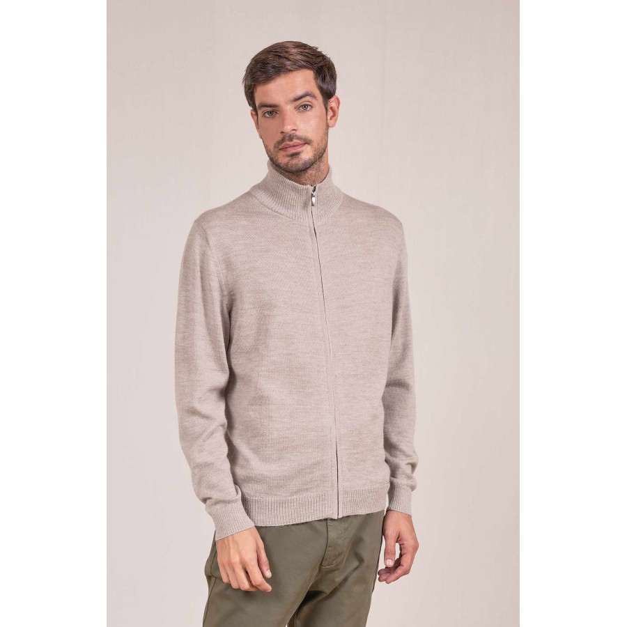 Alpaka Herren Basic Strickjacke ANDREAS KUNA Essentials : Farbe / Gr - polvo-T8A0003