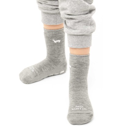 Alpaka Socken Kinder ABS (Gr. 15-29) aus Alpaka-Wolle-Mix : Farbe / Gr - grau