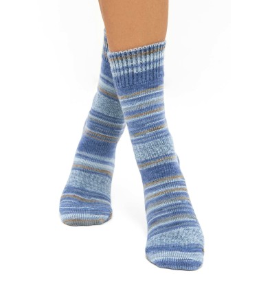 Alpaka Kuschel-Socken HARMONY aus Alpaka-Wolle-Mix : Farbe / Gr - ocker-blau