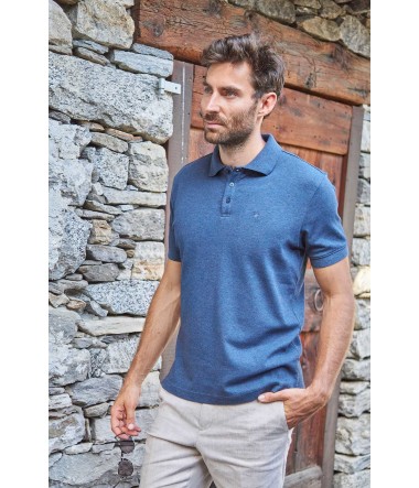 Polo Shirt BASIC HERREN aus 100% Bio-Pima-Baumwolle : Farbe / Gr - blau-meliert