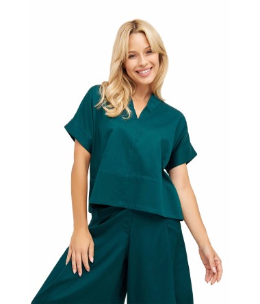 Bluse MARA aus 100% Pima-Bio-Baumwolle : Farbe / Gr - deep-green