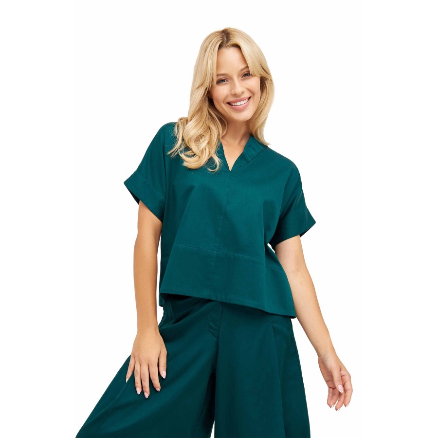 Bluse MARA aus 100% Pima-Bio-Baumwolle : Farbe / Gr - deep-green