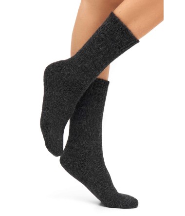 Alpaka Socken WENDE-SOCKEN aus 98% Alpaka Superfine : Farbe / Gr - schwarz-grau