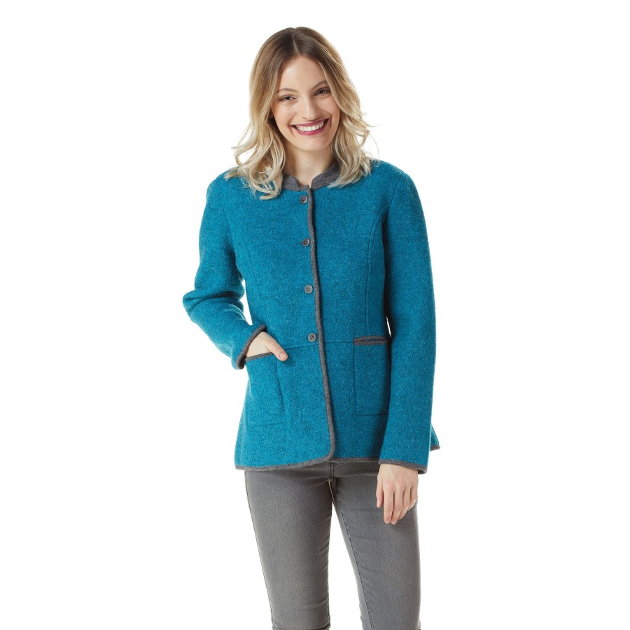 Alpaka Jacke FIONA aus Alpaka und Wolle : Farbe / Gr - türkis-grau